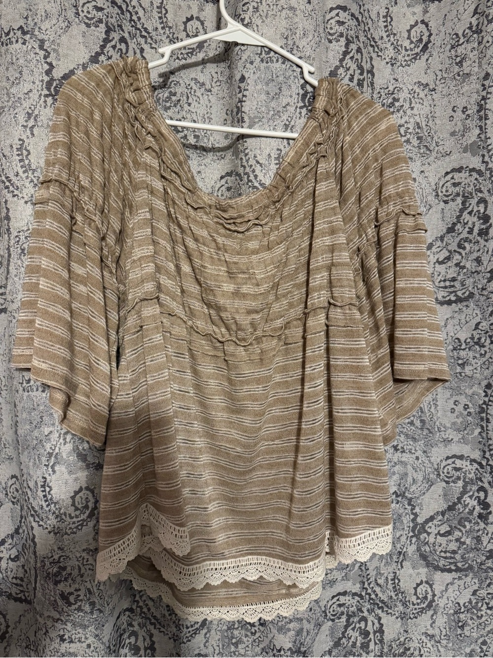 Maurices Beige Striped Tunic with Lace Hem
